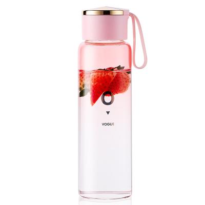 China Eco-friendly Recyclable Glass Tea Bottle 400ml Borosilicate Glass Colored Drinking Water Bottle With PP ABS Silicone Cap Cover for sale