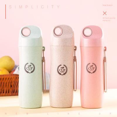 China Eco Friendly Water Bottle 420ml BPA Wheat Bottle Green Pink Biodegradable Plastic Straw Free Cup for sale