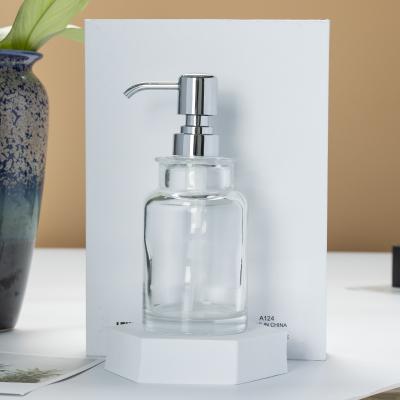 China Non Spill Glass Soap Bottles 500ml Stainless Steel Pump Hand Soap Lotion Dispenser For Bathroom Kitchen for sale