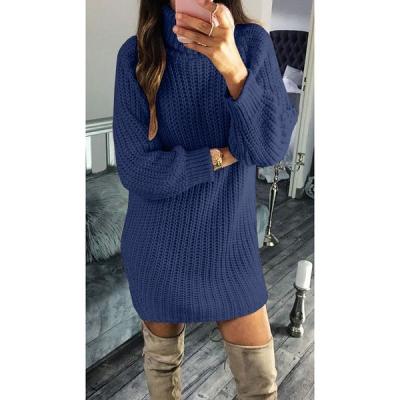 China Anti-Wrinkle Lady Sleeve Dress Recycled Polyester Women Casual Zipper Ride Half Down Collar Knitted High Neck Sweater Long Sweaters for sale