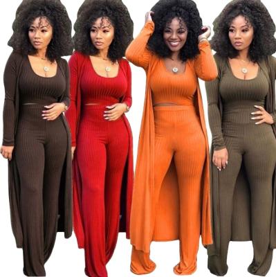 China Anti-Wrinkle 9 Colors In The Top Wide Leg Long Sleeve Crop Top Wide Leg Pants Coat 3 Piece Set Women Sweater for sale