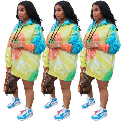 China Fashion Anti-Static Tie-Dye Plush Hoodie Coatdress Loose Embossed Hoodie Oversized for sale