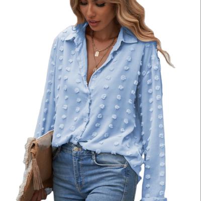 China Anti-pilling Elegant Jacquard Weave Sheath Long Chiffon Worker Holiday Woman Casual Blouses Ladies Tops Streetwear T-shirt for sale