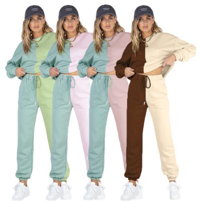 China Anti Pilling Women's Tracksuits Long Sleeve Casual Patchwork Color Two Piece Tracksuit Sets for sale