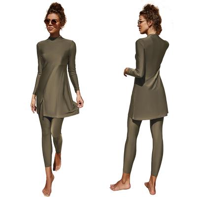 China 2021 Quality Women Bodycon Solid Color QUICK DRY Stylish Long Sleeves Two Piece Plussize Muslim Beach Swimwear for sale