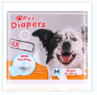 China Factory Supply 12 Count M Super Absorbent Soft Disposable Dog Diaper Pet Diapers Medium Stocked Male Doggie Wraps for sale