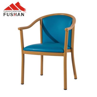 China Stackable modern classic wood grainblue leather upholstered lounge aluminum armchair for indoor for sale