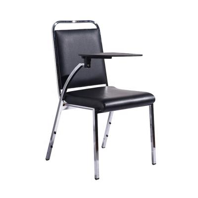 China Executive Modern Hotel Conference Room Meeting Chair Metal Lobby Stackable Leather Training Chair With Notepad for sale