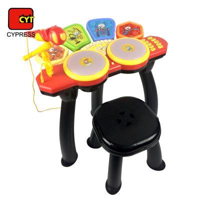 China Battery Operated Plastic Toy Kids Educational Beats Play Miniature Microphone Drum Set With Drumstick for sale