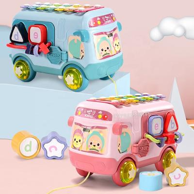 China Battery Operated Toy Multifunctional Baby Piano Xylophone Musical Toy Musical Instrument Baby Xylophone Music Bus Toy for sale