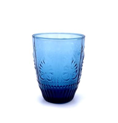 China Sustainable High End Retro Style Luxury Juice Tumblers Glasses Blue Glass Tumbler for sale