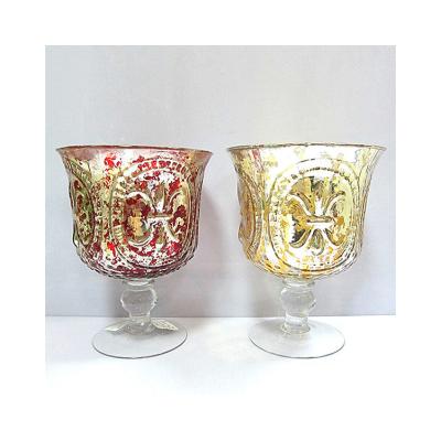 China Retro Thick Rustic Glass Candle Holder Tulip Shaped Glass Candle Holder Handmade Gold Wine for sale