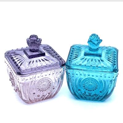 China Crystal Sugar Storagecontainer Square Canister Wide viable say glass lip jars with lid for sale