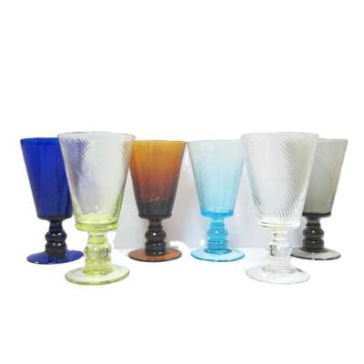 China Dishwasher Safe Handmade Colored Drinking Glasses With Shot Stem Heavy Base Wine Glass Set Of 6 for sale