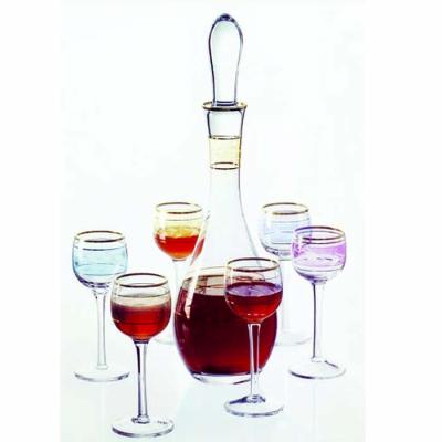 China Wholesale Dishwasher Safe Red Wine Decanter With 6PCS Mini Wine Glass Set Gold Wine Decanter With Stopper for sale