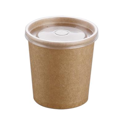 China Wholesale Biodegradable Salad Box High Standard Kraft Paper Tub For Soup Salad Use With Paper Lid for sale