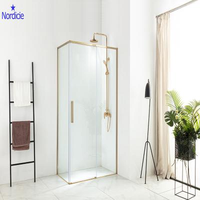 China Frameless Corner Bathroom Modern Glass Shower Enclosures Gold Tempered Glass Shower Enclosure for sale