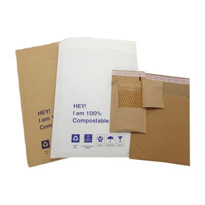 China Shipping and Packaging 100% Recycled Honeycomb Cushion Kraft Paper Mailer Padded Shipping Mailing Bags Eco Friendly Compostable Kraft Bubble Envelopes for sale