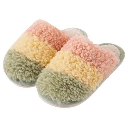 China Fashion trend rainbow men indoor hairy slippers non-slip winter non-slip dumb slippers candy color soft bottom women for sale