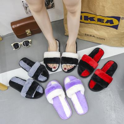 China 2021 new fashion trend women's fur casual slippers indoor and outdoor warm non-slip thick rabbit fur home slippers for sale