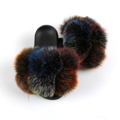 China Wholesale Women's Ball Fashion Trend Explosive Style Fur Wear Open Toe Slippers Fashion Fur Sandals Home Color External Flat Fur Slippers for sale