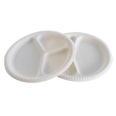 China Disposable white 100% biodegradable dish with 3 compartments for sale