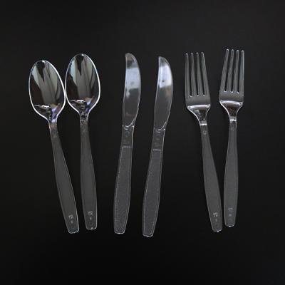 China Heavy Duty Disposable Plastic Black White Clear Healthy Plastic PS Fork Spoon Knife Cutlery Set for sale