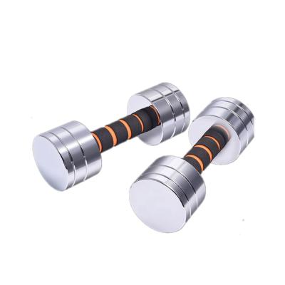 China Factory Wholesale Universal Plating Chromed Stainless Steel Integrated Barbell Set Home Strength Training 20kg Dumbbells for sale