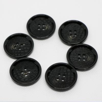 China 2021 Washable New 4 Holes Eco - Friendly Flat Color Custom Engraved Black Plastic Resin Button for sale