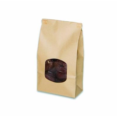 China Recyclable Promotional Greaseproof Brown Tin Tie Kraft Food Paper Bread Packaging Bag With Clear Window for sale