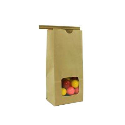 China Recyclable Food Grade Heat Seal Customized Recyclable Brown Kraft Paper Bag With Clear Window for sale