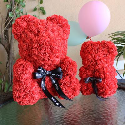 China Best Wholesale Artificial Flowers Eco-friendly Support Valentine Gift 25cm Rose Flower Teddy Bear for sale