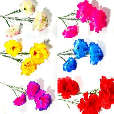 China Mother's Day Gift Artificial Carnation Flower Silk Touch 70cm Trident Carnation for sale