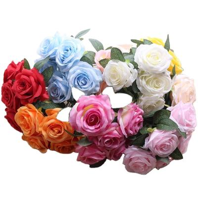 China 2022 Hot Sale Natural Bulk Unpotted Realistic Fake Touch Decoration Red Blue Rose Artificial Flowers Flower for sale