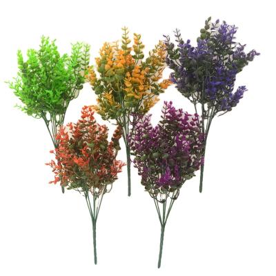 China 7 Touch Simulation Eucalyptus Plant Silver Leaf Natural Green Plant Fork Plastic Potted Flowers for sale