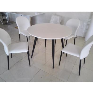 China Wholesale Comfortable Modern Dining Tables And Chairs Set Round Shape MDF Top Dining Table With Metal Legs for sale