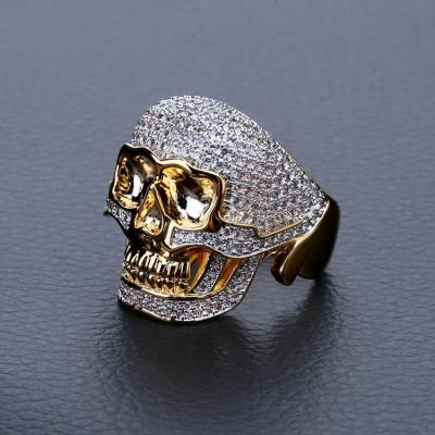 China Brass Hip Hop Jewelry Fashion Iced Out Micro Pave Custom CZ 18k Gold Skull Ring for sale