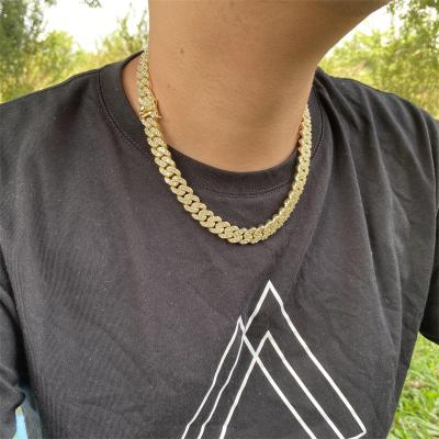 China CLASSIC 15mm Mens Full CZ Cuban Link Chain Necklace Jewelry Cuban Link Chain Necklace for sale