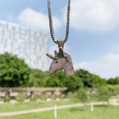 China Other Hip Hop Jewelry Iced Out CZ Fork Setting Unicorn Pendant Necklace for sale