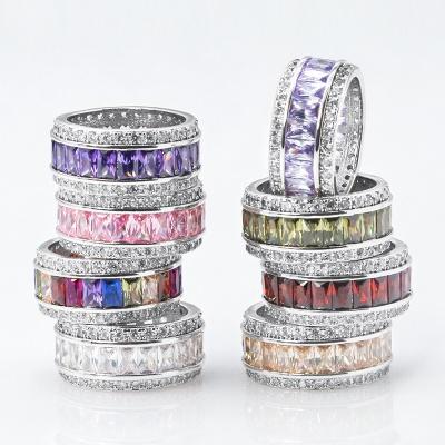 China Trendy Wedding Rings Gold Iced Out Engagement Eternity Rings Colorful Diamond for sale