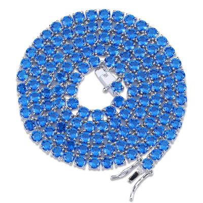 China Europe Mens Hip Hop 18K Gold Plated 4mm CZ Tennis Chain MEN Necklace With Blue CZ for sale