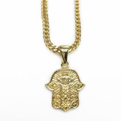 China CLASSIC long time durable hamsa hand pendant 18k gold pvd plated hand pendant necklace for sale