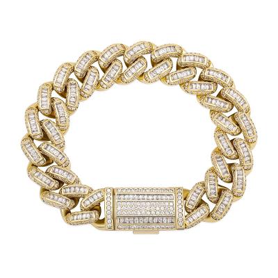 China CLASSIC 16mm Cuban Bracelet 14k Gold Plated Men's Cuban Link Baguette Bracelet for sale