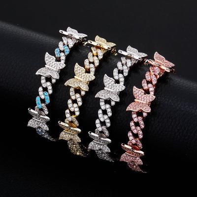 China Hiphop Iced Out Gold Plated Cuban Charm Butterfly Bracelet Bangle for sale