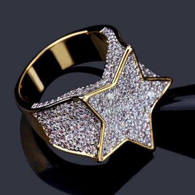 China 2018 Hiphop Newcomer Iced Out Zircon Star Ring Silver And Rose Gold Ring for sale