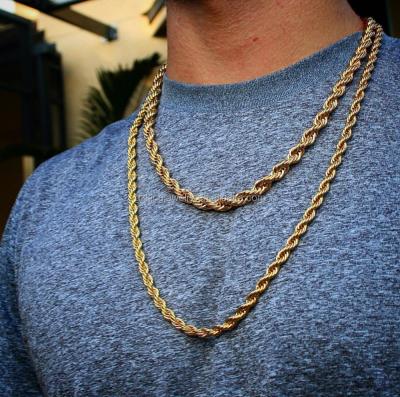 China Hip Hop 18k Gold Necklace 6mm Steel Rope Chains Men Necklace Jewelry for sale