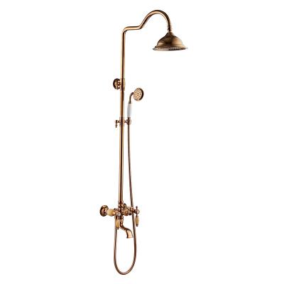 China With Sliding Bar Rose Gold Plated Rain Shower Set Antique Gold Shower Set With Triple Function for sale