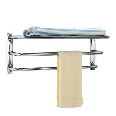 China Eco-friendly Silver Stainless Steel Bathroom Toilet Towel Rack Towel Shelf With Two Towel Racks for sale