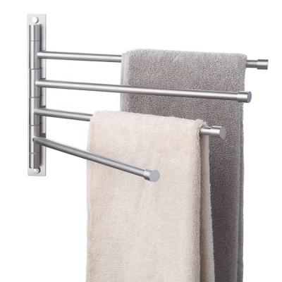 China SUS 304 Stainless Steel Bathroom 4-Arm Swing Towel Hanger Rack Wall Mount Swivel Eco-friendly Towel Rack for sale