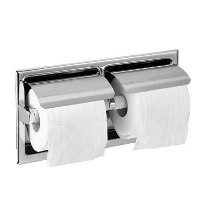 China Eco - Friendly 304 Stainless Steel Roll Toilet Paper Dispenser Double Recessed Holder With Hood For Bathroom for sale